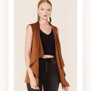 Tan Faux Suede Drape Front Vest
